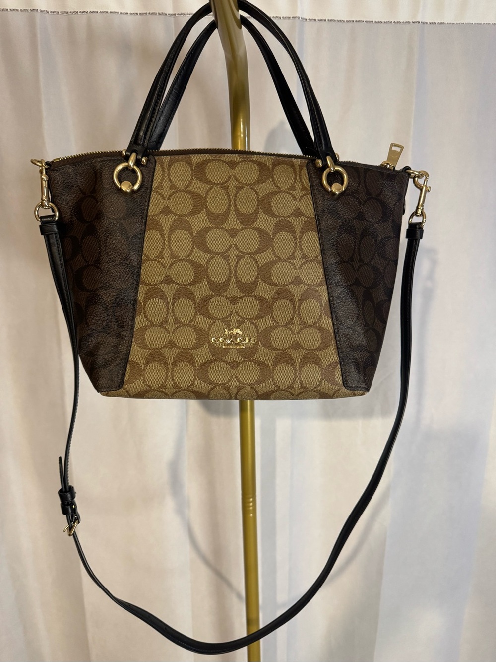 Authentic Coach Kacey Satchel in Blocked Signature Canvas & Smooth Leather